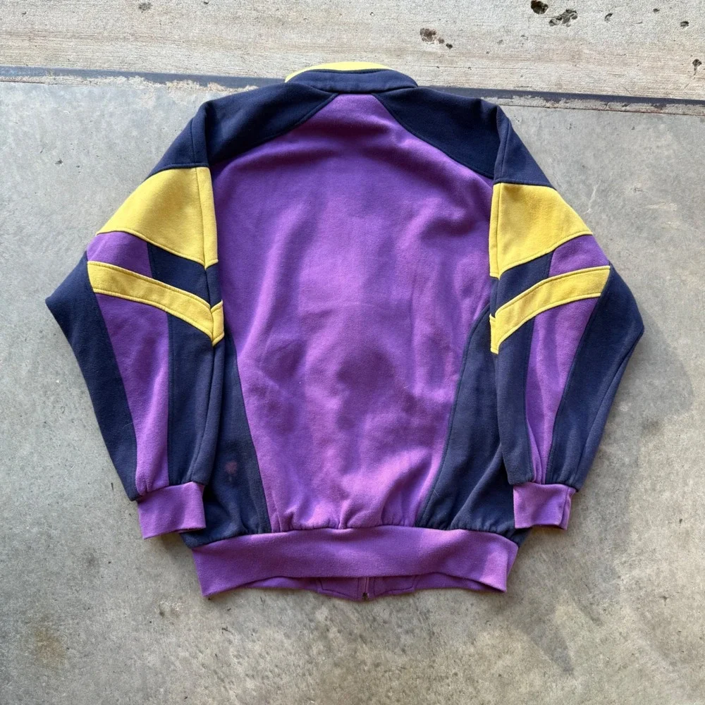 Vintage‎ Adidas Trefoil Track Jacket Purple Navy Yellow Colorblock Fleece Large